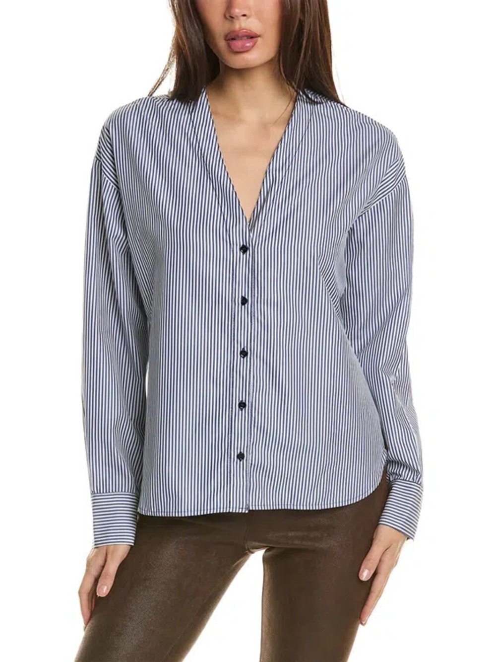 Sandro L Cotton Stripe Button Down V-Neck Preppy Clean Girl Classic French Paris